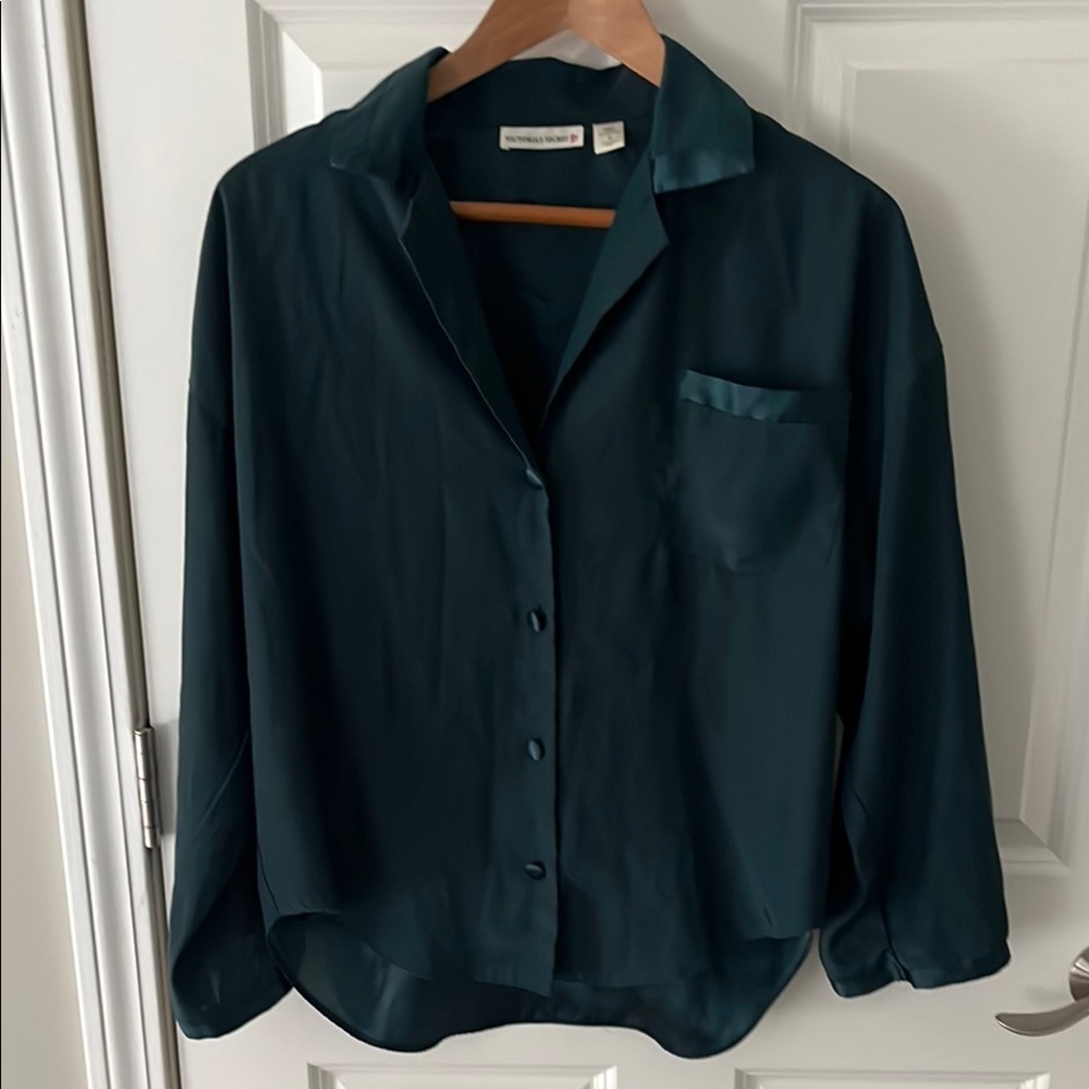VTG Victoria's Secret Emerald Green Silky Pajama Set Sz Small - Picture 2 of 10